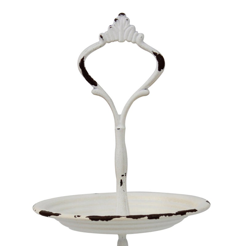 Stonebriar Small 2 Tier Worn White Metal Tray, Rustic Farmhouse Decor, Tiered Jewelry Tray for Vanity or Bathroom, 9.25" - Image 5
